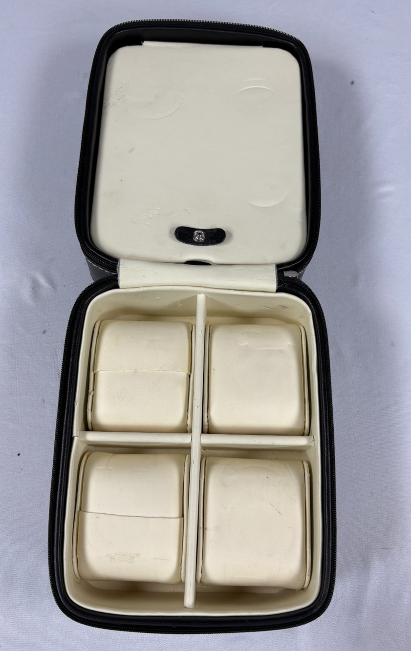 Croton Four Slot Watch Travel Case Black Leather Zipper Storage Box Used